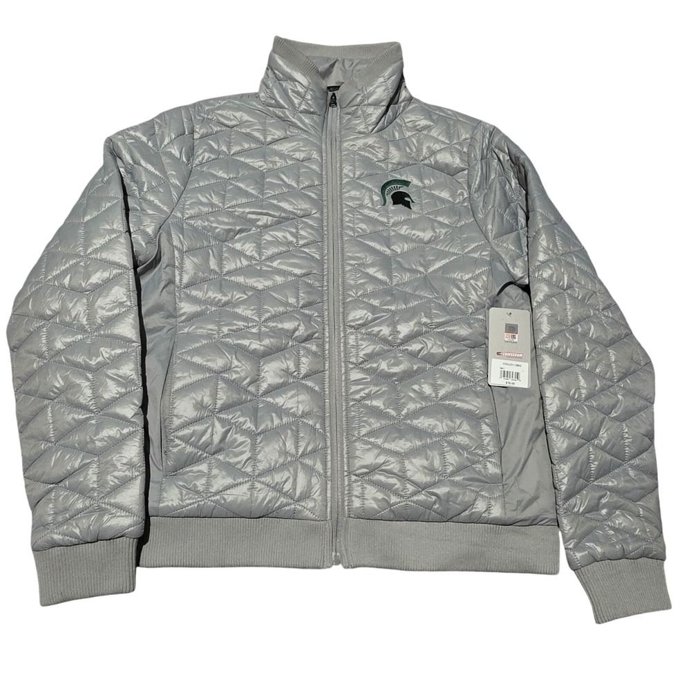 Colosseum Michigan State Spartans Womens Puffer Jacket Gray NWT Size Large